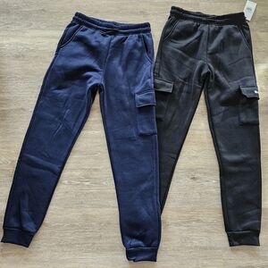 Boys size large 14/16 black and navy blue cotton blend jogger sweatpants lot 2
